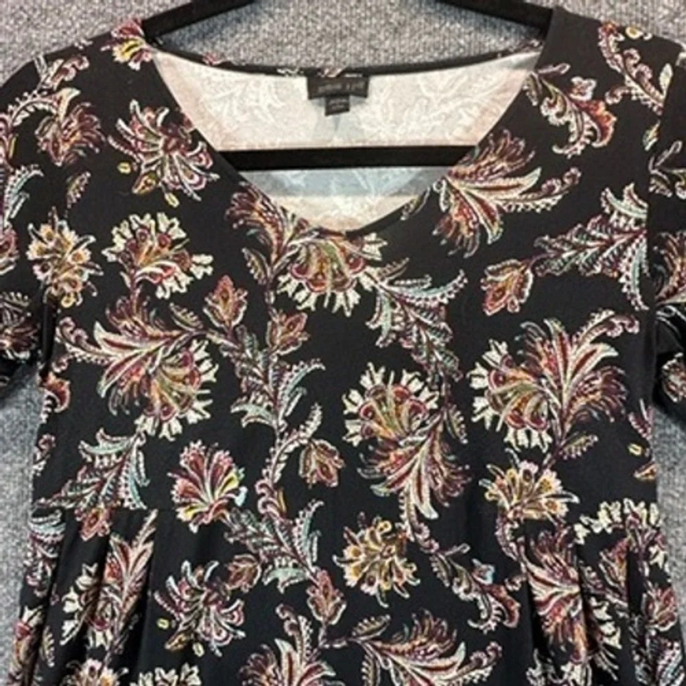 J. Jill Wearever Dress Sz SP Paisley Floral V-Neck 3/4 Sleeve Sheath Boho Artsy